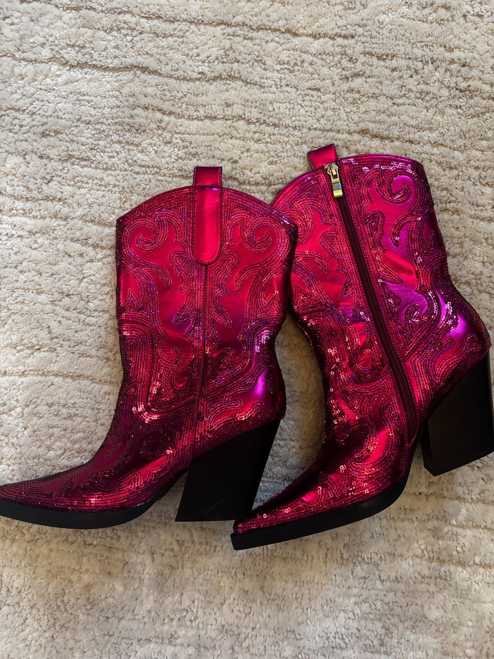 Azalea Wang Fuchsia Sequin Western Cowboy Boots Size 8